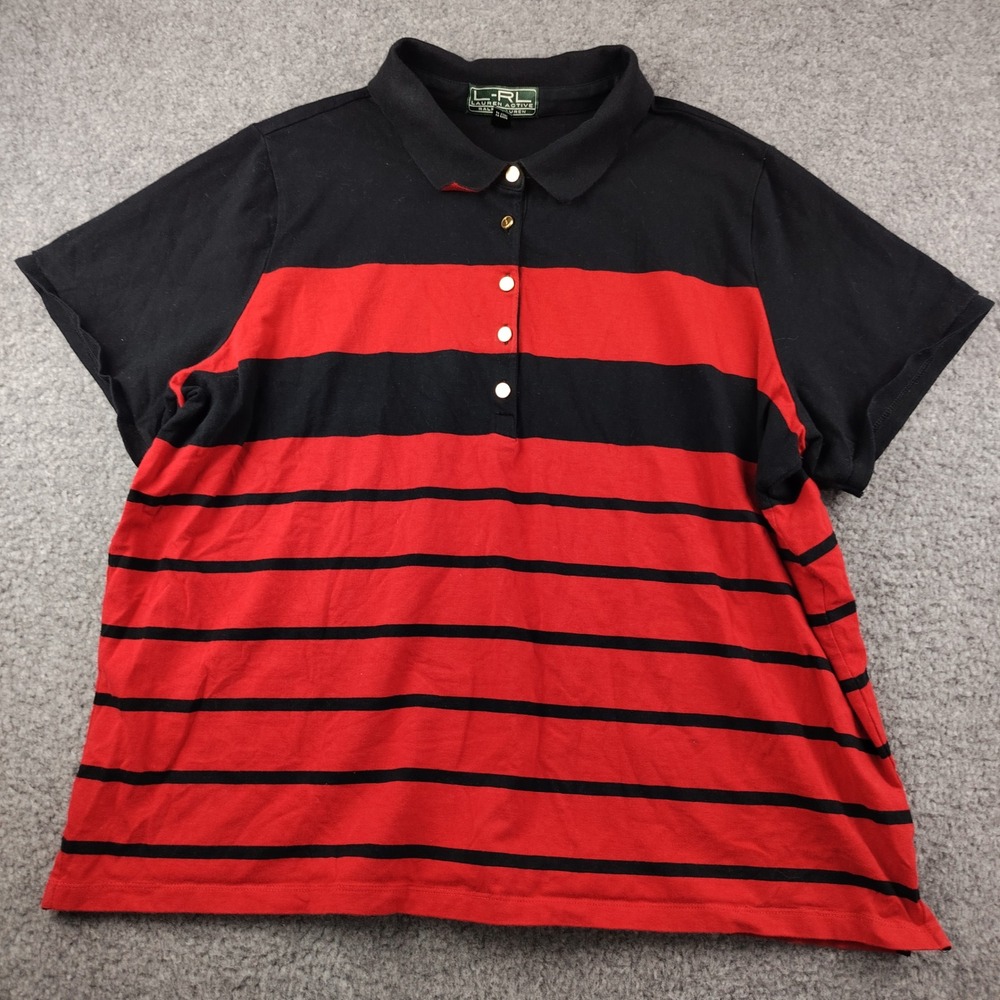 Lauren Ralph Lauren Cotton Polo Sz 3X Striped Red Black Short Sleeve EUC